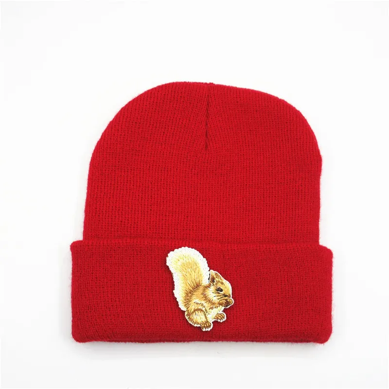 

Squirrel animals embroidery Thicken knitted hat winter warm hat Skullies cap beanie hat for men and women 208