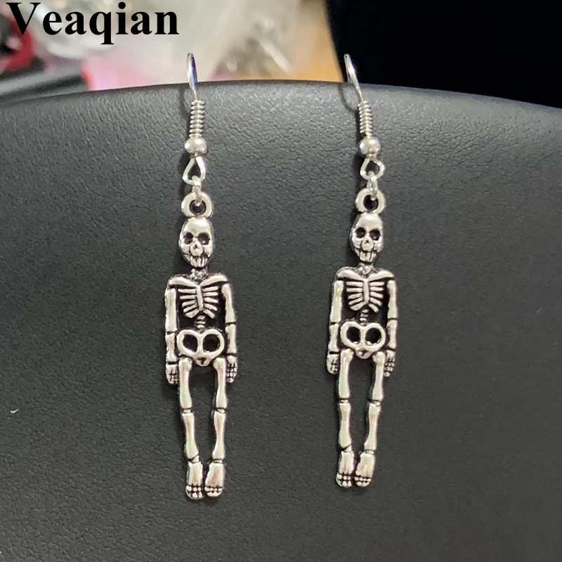 2019/Новые (2 шт.) тибетские серебряные серьги-подвески в виде скелета на Хэллоуин