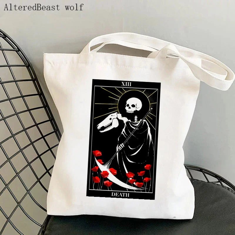 

Women Shopper bag Tarot dinosaur Death skull Bag Harajuku Shopping Canvas Shopper Bag girl handbag Tote Shoulder Lady Bag