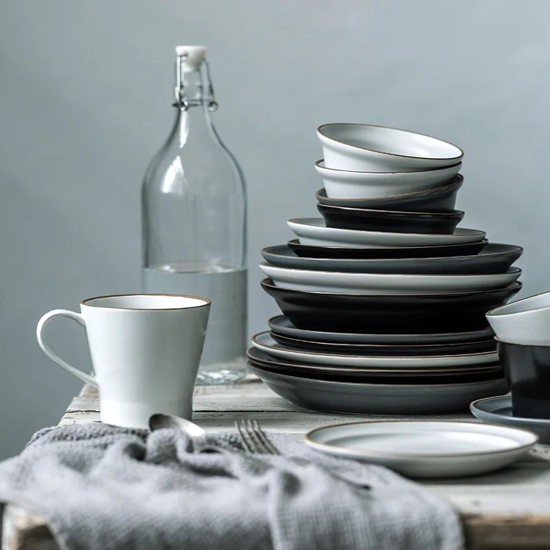 Simple Ceramic Dinner Plates Creative Grey Nordic Plate Household Dishes And Bowls Porcelain Tableware For Kitchen Dinner images - 6