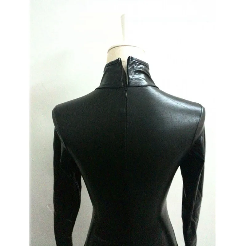 

Sexy PVC Latex Catsuit Women Black wetlook Faux Leather Open Bust Bodysuit gay erotic Costume Open Crotch Jumpsuit lingerie 5XL