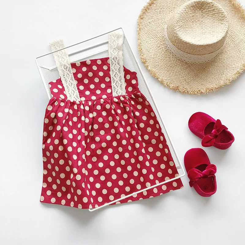 Платье для девочек лето 2020 новый стиль платье в горошек на бретельках детская