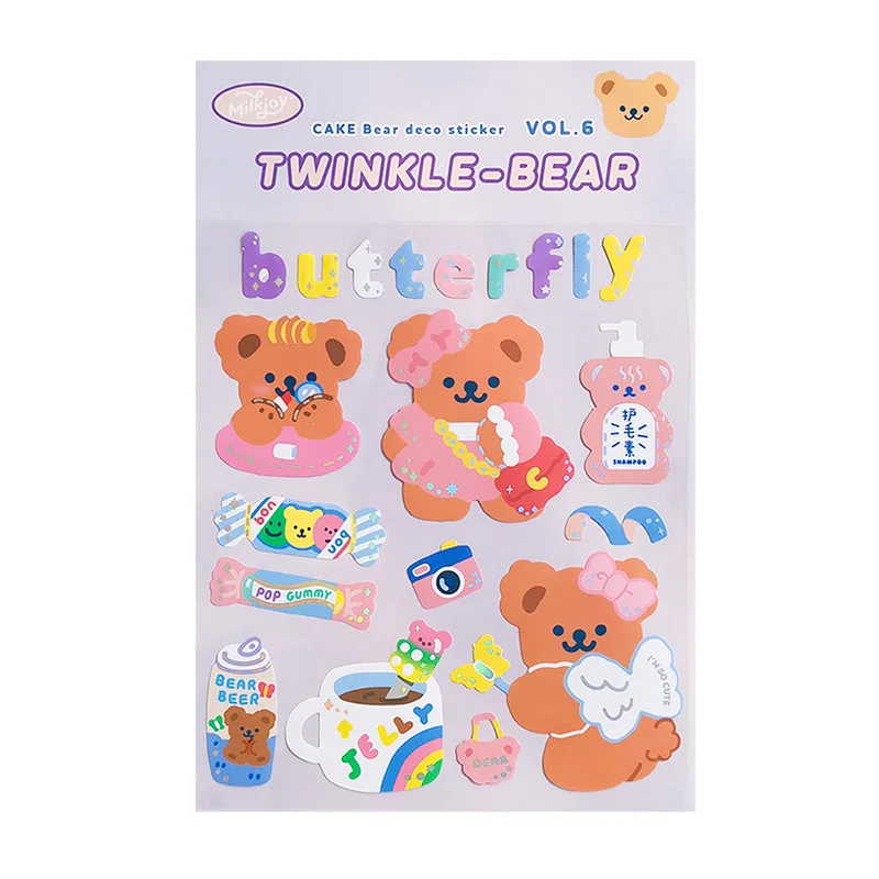 Mohamm 1Pcs Milkjoy Series Ins Korean Flashing Bear Stickers DIY Seamless Computer Decorative Paper Creative Stationery | Канцтовары для