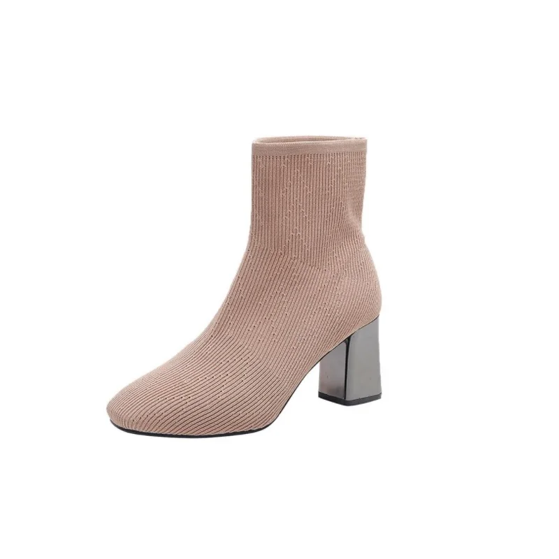 Женские эластичные ботинки из флока Короткие Модные облегающие Сезон осень-зима