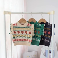 toddler sweater vest flower knit sleeveless garment undershirt autumn winter children sweater girls flower striped vest