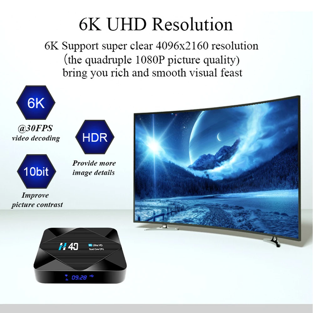 Приставка Смарт ТВ Android 10 2 4G 5 ГГц Wi Fi Bluetooth 4 + 32/64 ГБ 6K 3D 1080P|ТВ-приставки и