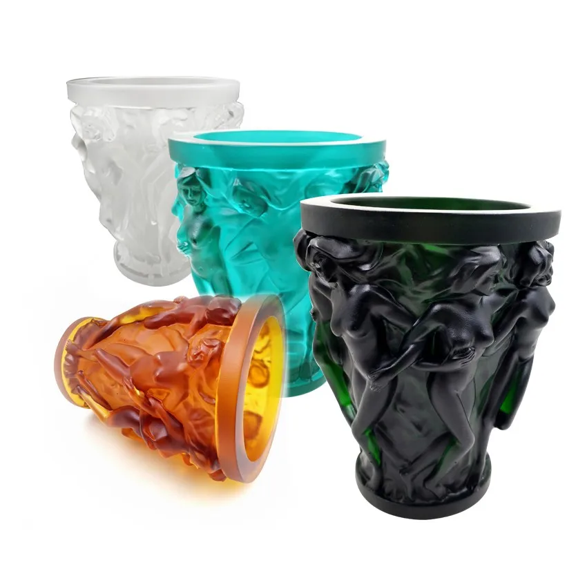 

Beautiful Artistic Girl Decorate Embossment Women European Bohmia Style Crystal Flower Vase Colored Glaze Figure Relief Art Gift