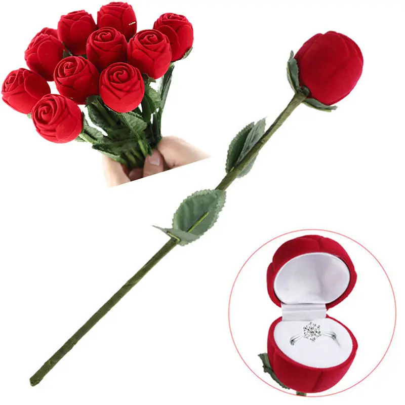 

1pc Portable 3D Red Rose Jewelry Box Wedding Ring Gift Case Earrings Storage Display Holder Gift Boxes For Proposing