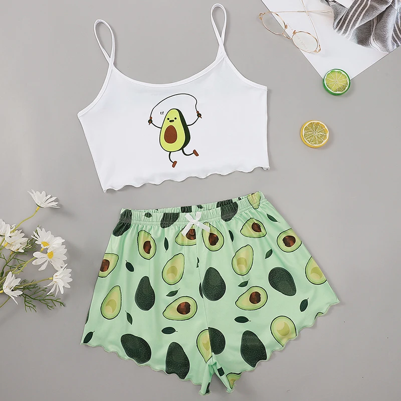

Womens Summer Skeleton Skull Camisole Shorts Pajama Sets Cute Cartoon Female Sexy Sleevless Crop Top Short Pants Sleepwear 2pcs