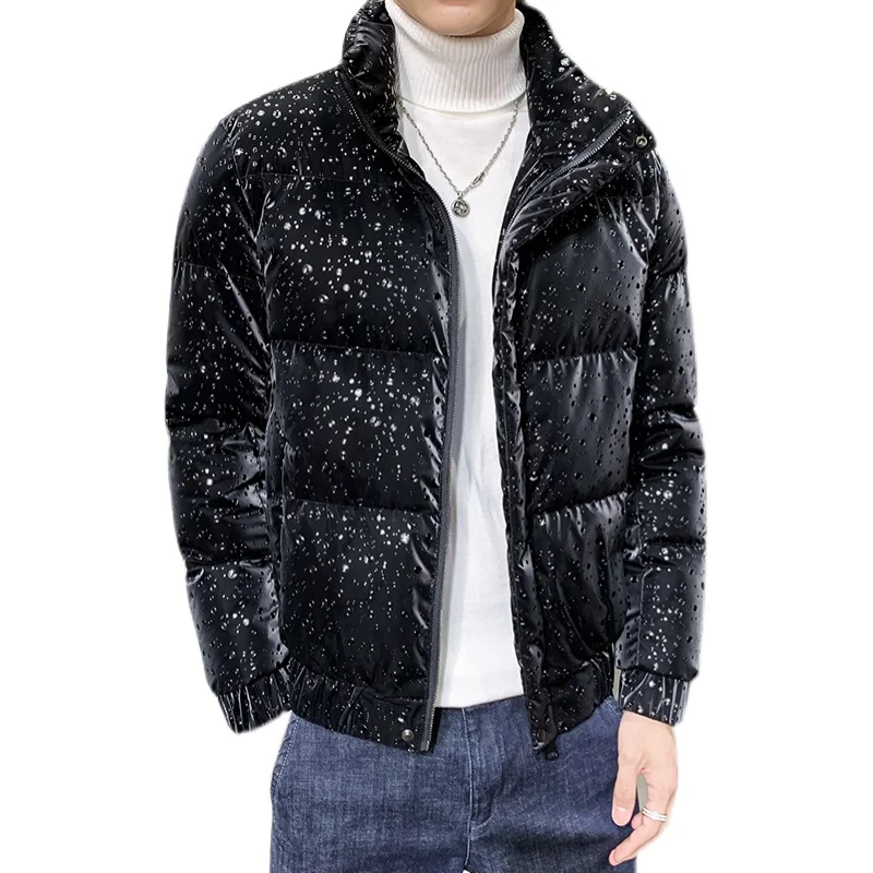 Fashion Water Drop Print Men's Jackets Winter Thicken Warm Casual Short Parka Streetwear Jacket Korean Overcoat Male Clothing