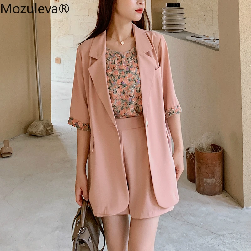 Женский комплект из двух предметов с коротким рукавом блейзер на одной пуговице