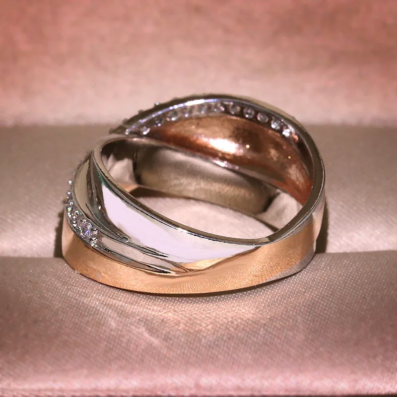 Модное двухцветное мужское кольцо розовое золото серебро Цвет кубический циркон кольца для женщин