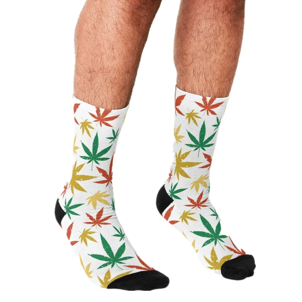 

2021 Men Socks harajuku leaves Socks Printed personality Happy hip hop Novelty Skateboard Crew Casual Crazy Funny Socks