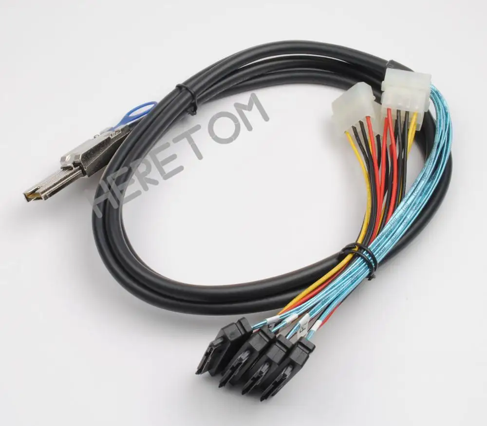 SFF-8088 To SFF-8482 SAS SATA Mini SAS 26Pin SFF 8088 To 4 8482 SAS 29Pin SAS Cable с большим 4-контактным кабелем питания 100 см/200 см