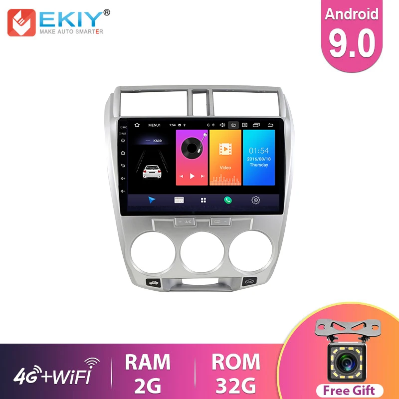 

EKIY автомобильный радиоприемник для Honda City 2007 2008 2009-2016 Android 9,0 навигация GPS мультимедийный проигрыватель Авто Стерео головное устройство BT 4G