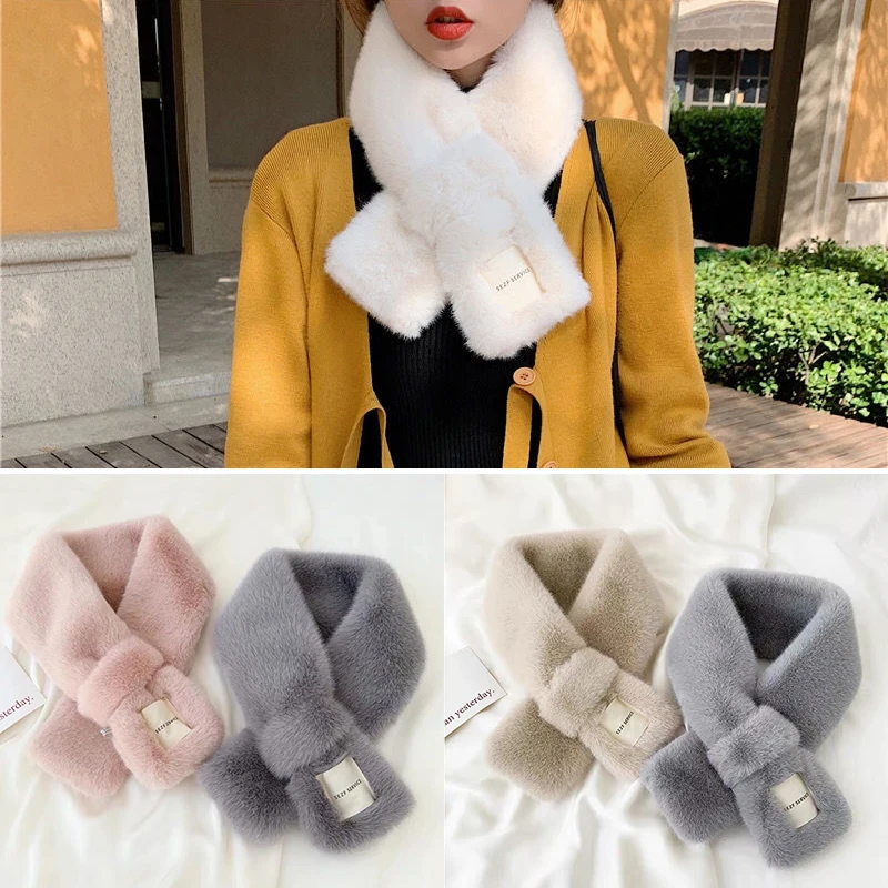 

Skin-friendly Imitation Fur Cross Warm Ladies Scarf Soft Thicken All-match Accessories Korean Version Fresh Cloth Label Scarf