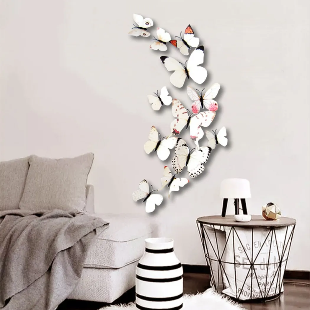 

12pcs Wall Sticker Magnetic Jelly Glue Color Peach Blossom White Butterfly 3D Wall Sticker Set Sticker Room Decoration