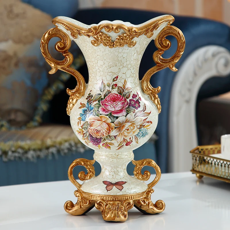 Luxury European Resin Vase Stereoscopic Dried Fowers Arrangement Wobble Plate Living Room Entrance Ornaments Home Decorations 1