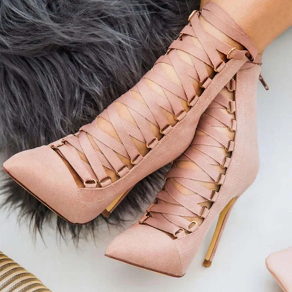 

DoraTasia Brand New Ladies Thin High Heels Ankle Boots Fashion Pointed Toe shoelace Boots Women Autumn Sexy Party Shoes Woman