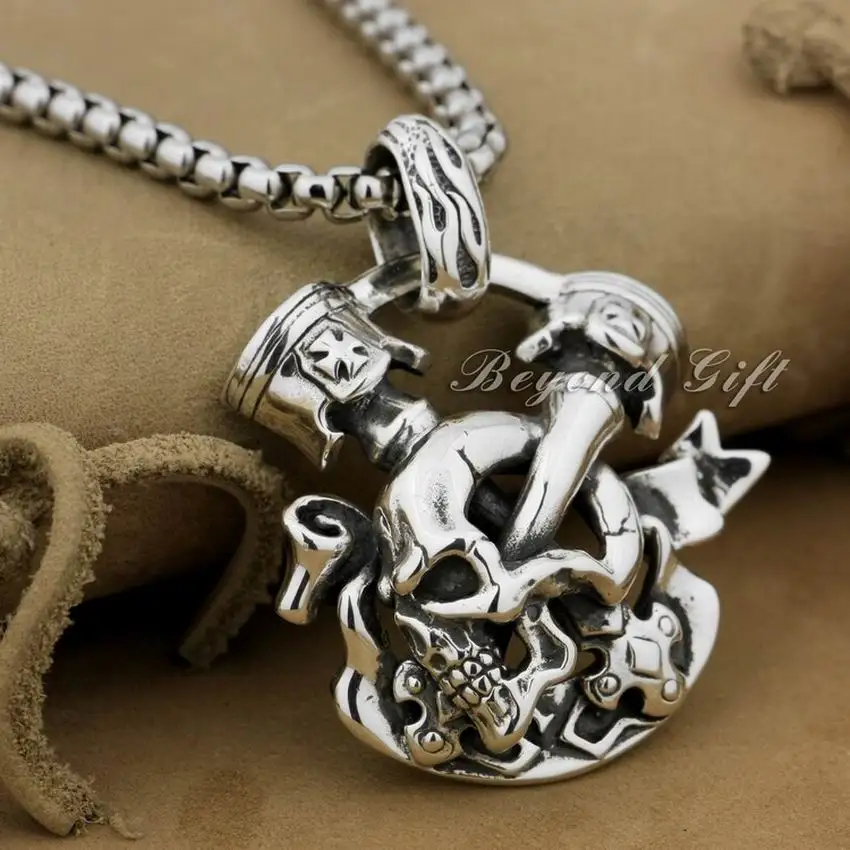 Огромный тяжелый 925 пробы Серебряный Уникальный Череп Крест Мужская подвеска для