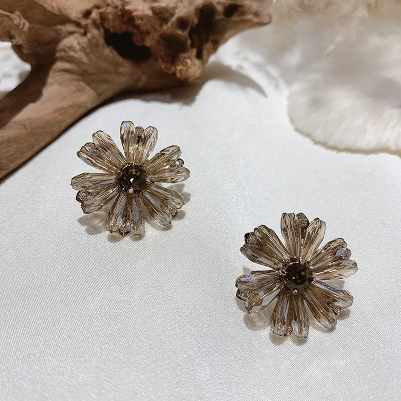 Женские серьги-подвески с блестящими кристаллами и цветами в Корейском стиле 2020 |