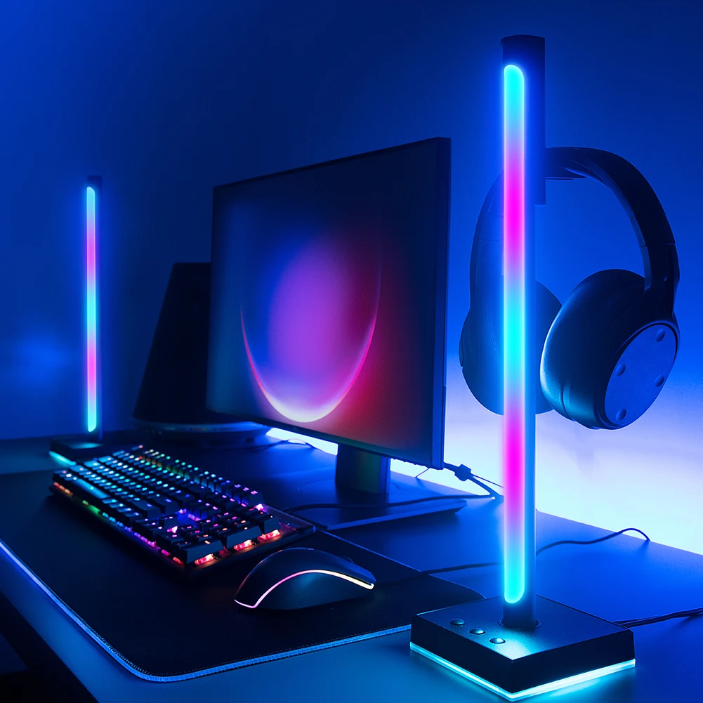 

2pcs RGB Headphones Stand LED Strip Light Music Sound Control Pickup Rhythm Ambient Atmosphere Lamp Backlight Headphones Holder