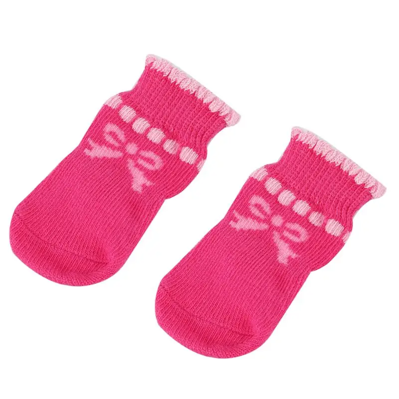 New-Pet Puppy Dog Bowknot Cotton Socks Anti-Slip Paw Protectors 4pcs/set Pink | Дом и сад