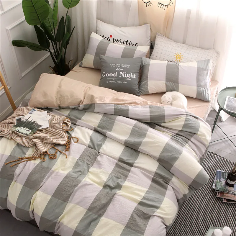 Dreamort квадратный узор в полоску простой стиль 4 шт постельных принадлежностей Твин Полный размер Королева простыня+ пододеяльник+ наволочка