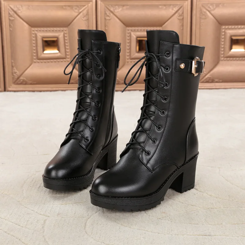 Fujin/женские ботинки из натуральной кожи и шерсти Прямая поставка Меховые теплые