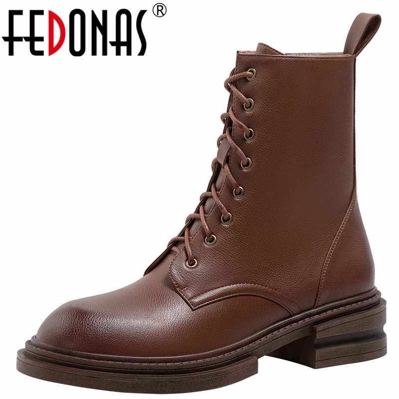 

FEDONAS Motorcycle Boots Autumn Winter Women Ankle Boots Genuine Leather Neutral Casual Thick Heels Round Toe Zip Shoes Woman