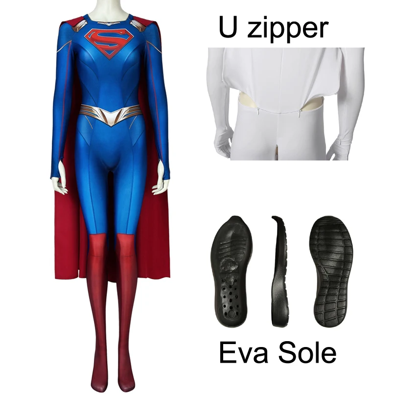 with Sole U zipper Супергерл сезон 5 костюм 3D печать Косплей комбинезон стрейч Kara Zor-El Danvers сексуальный боди Хэллоуин зентай боди - Цвет: with Sole U zipper