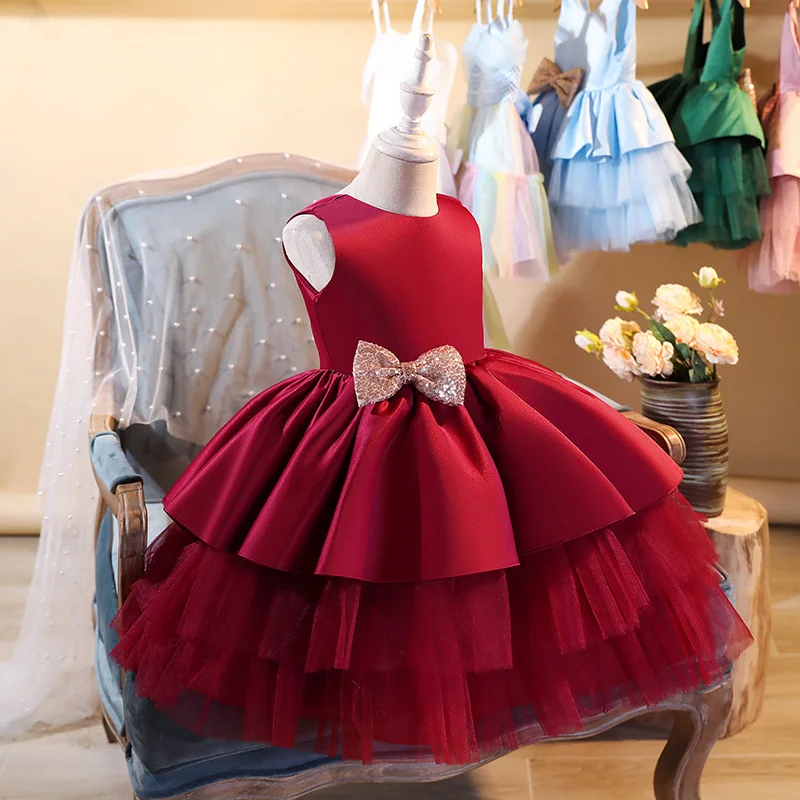 

New Children birthday party girl dresses weddings vestidos infant costume baby Christening gown Princess Big bow tutu Dress
