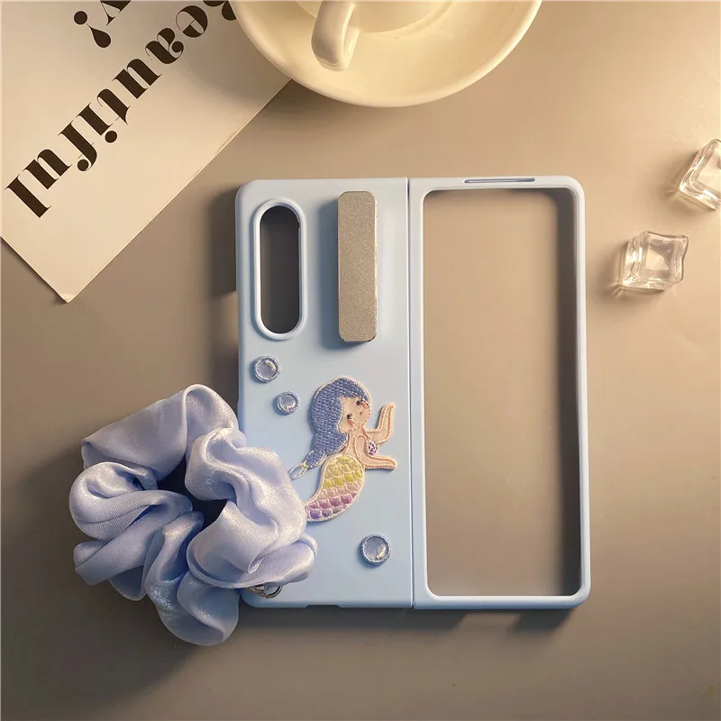 For Samsung For Z FOLD 3 Case Korean Bracelet Mermaid Princess Protective Sleeve For Galaxy ZFold 3 Cover With Phone Holder