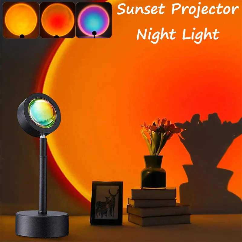 

Rainbow Sunset Projection Lamps Atmosphere LED Night Light USB Plug Home Coffee Shop Background Wall Decoration Colorful Lamp