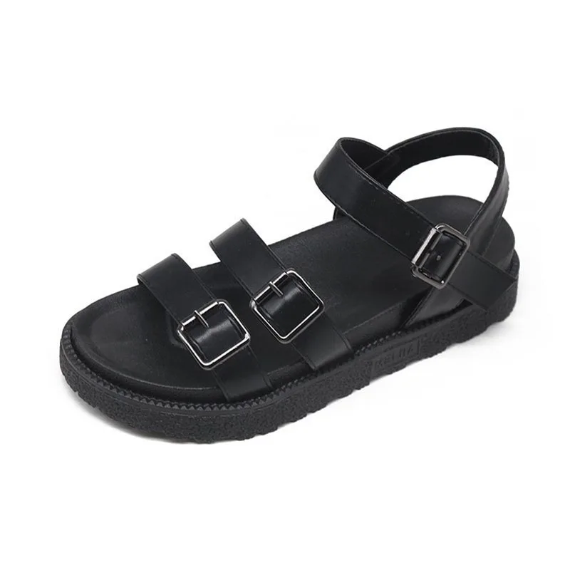

Black Platform Sandals Women 2021 Summer Classic Buckle Strap Designer Casual Shoes Women Comfortable Flat Beach Sandalias