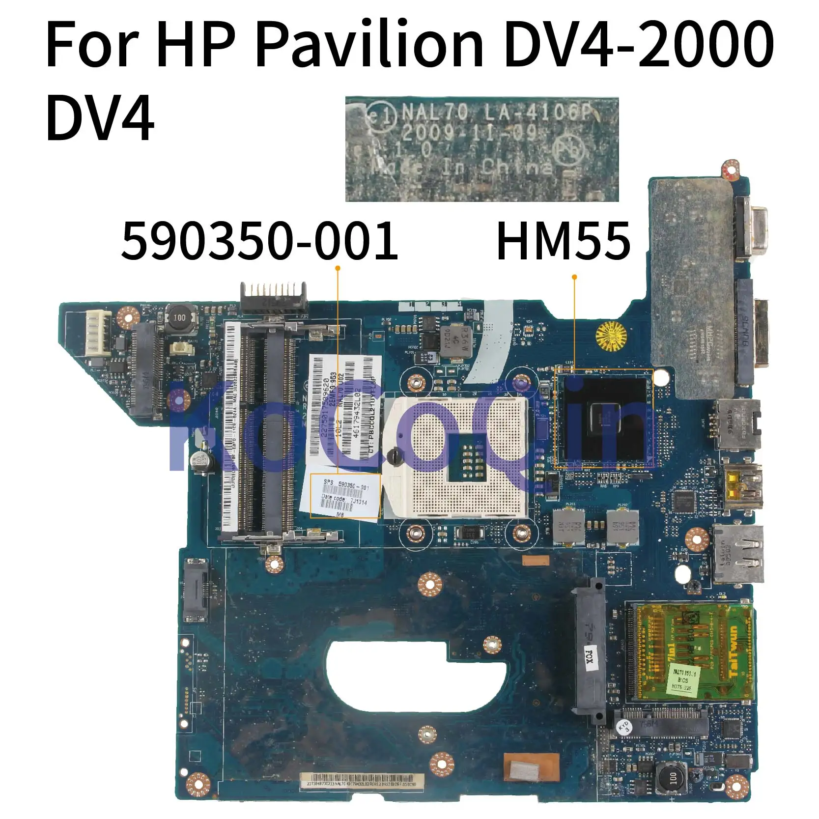KoCoQin материнская плата для ноутбука HP Pavilion DV4 2000 590350 001 501 NAL70 LA 4106P HM55|Материнские