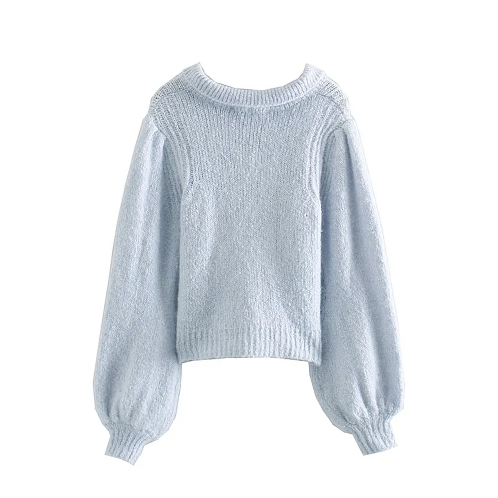 Осень 2019 новинка Женское поло пышный длинный рукав контрастный свитер с