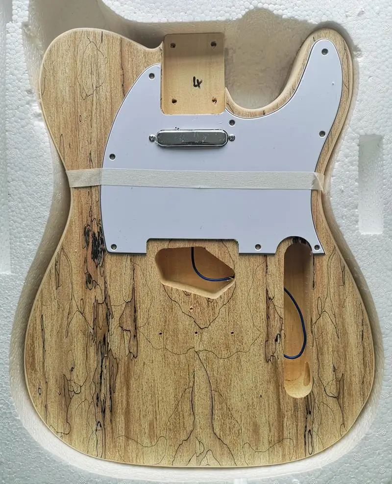 TL стиль электрогитара DIY Kit Spalted клен шпон бас дерево тело жесткий клен шеи палисандр гриф набор
