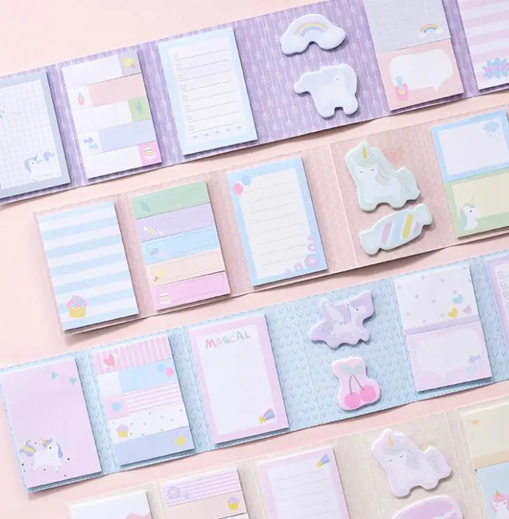 

1Pc new Hot sale Cute Cartoon Unicorn Memo Pad Sticky Notes 6 Folding Memo Pad Gifts School Stationery Supplies gift