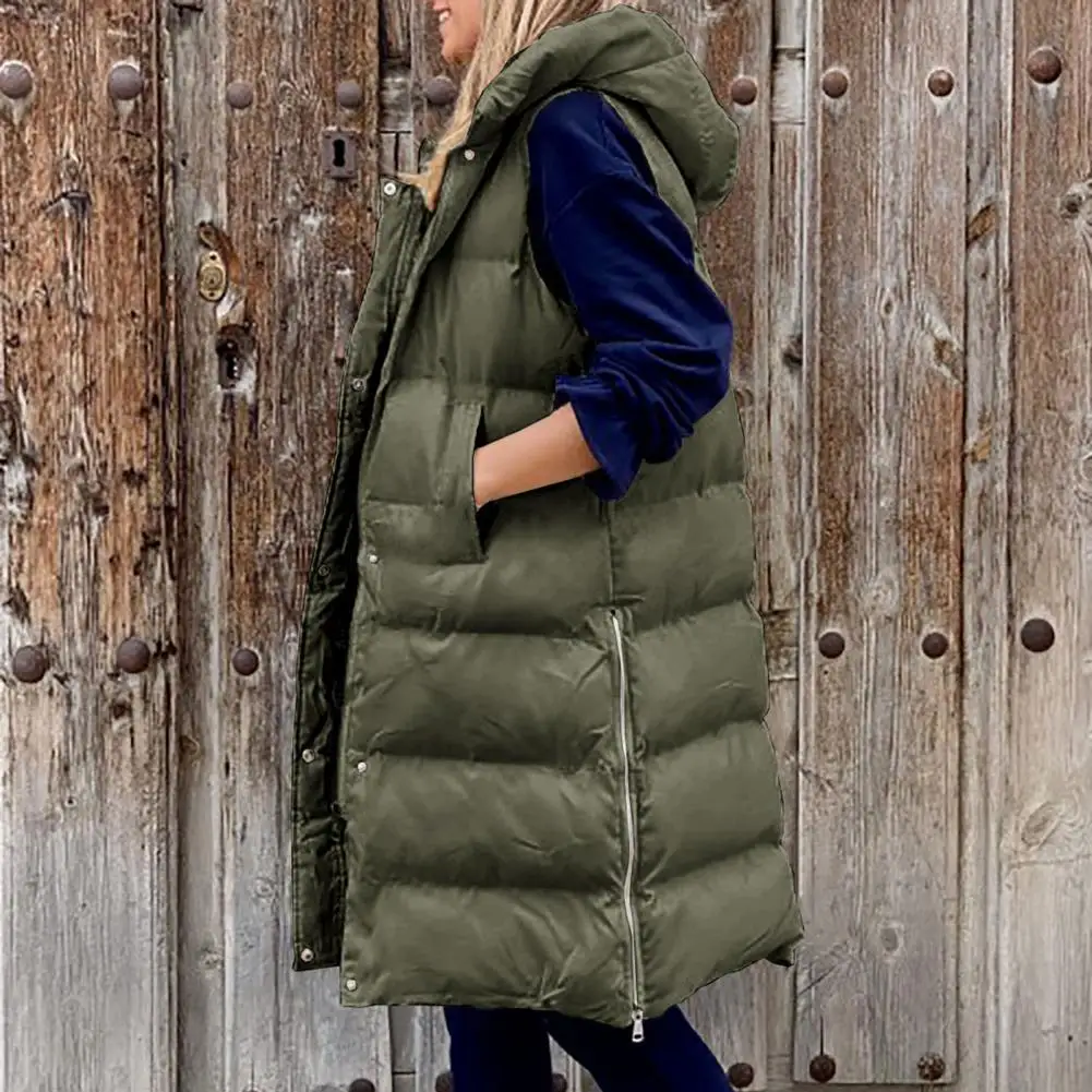 Women Jacket Stylish Long Padded Hooded Sleeveless Warm Women Jacket for School  Down Coat  Winter Down Coat