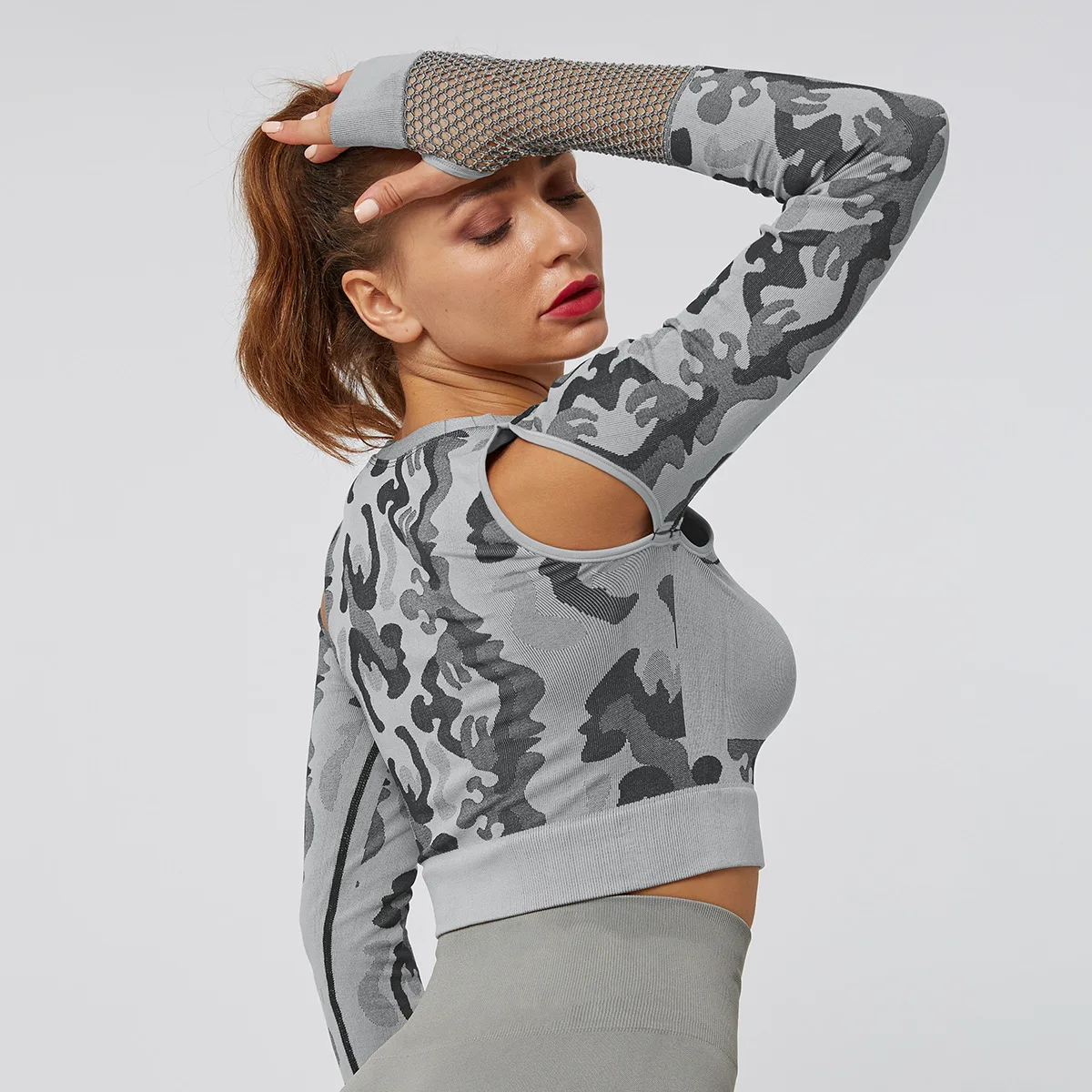 Camo Yoga спортивный короткий топ спортивная футболка с длинным рукавом Топы для тренировок для женщин бесшовная футболка для спортзала женские фитнес-футболки спортивная одежда