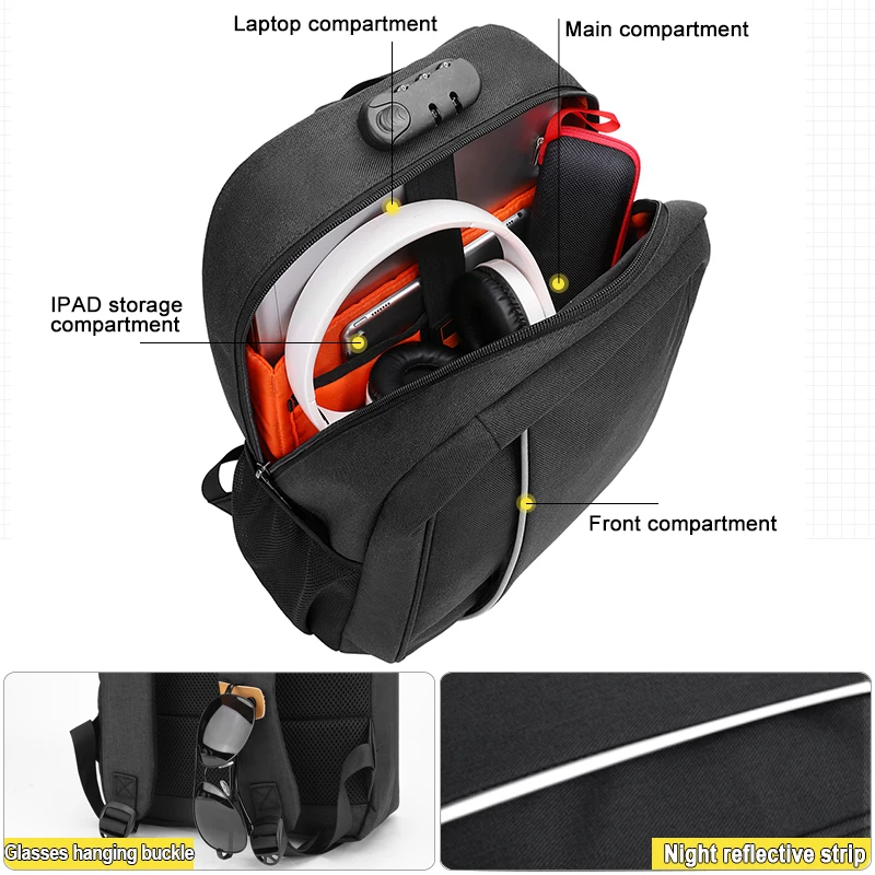 Рюкзак Goloen Wolf splaashproof для ноутбука 17 дюймов с usb зарядкой подростков школьная