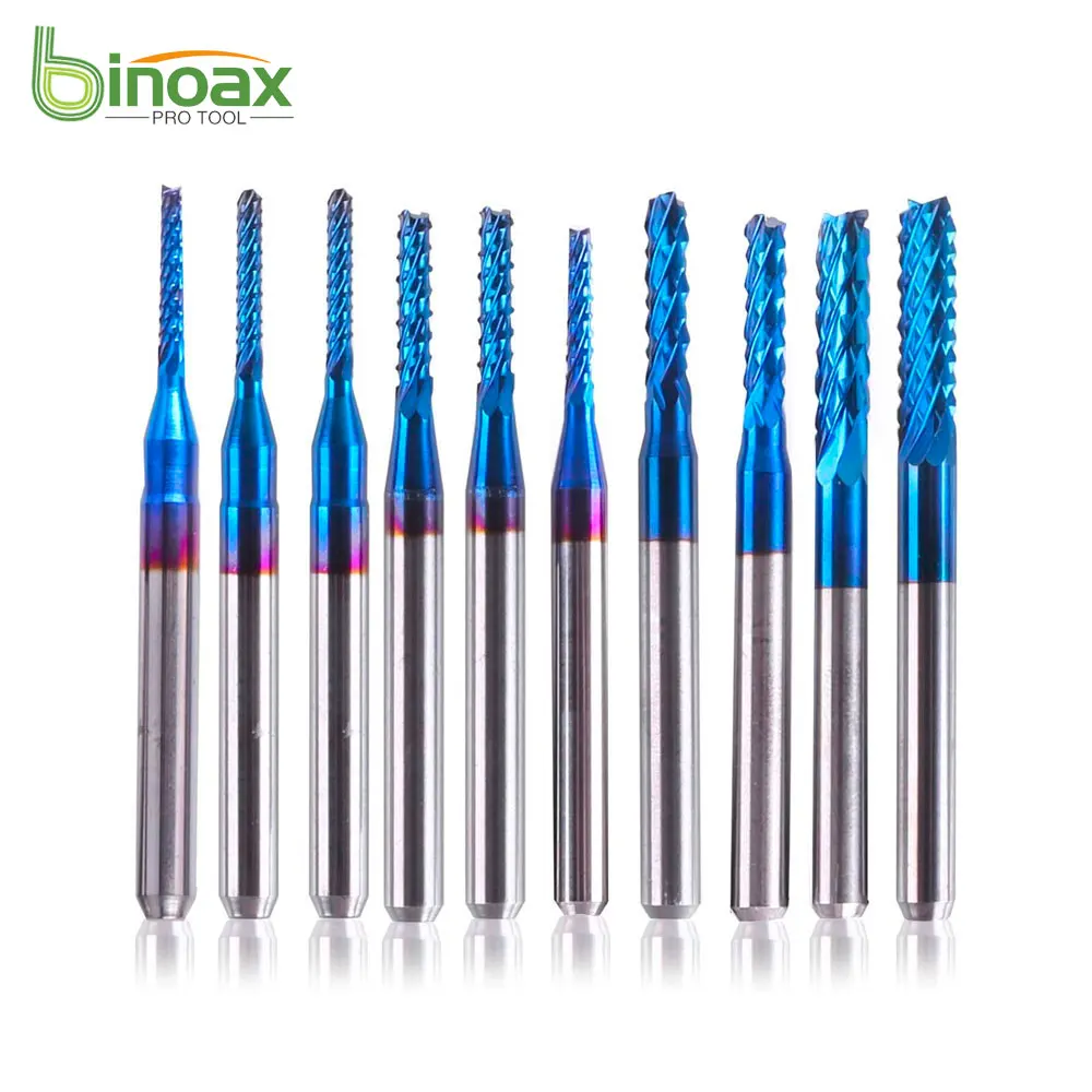 

Концевая фреза Binoax с голубым покрытием Nano, концевые Фрезы с ЧПУ, биты 1,5-3,175 мм, хвостовик 1/8 дюйма, 10 шт.