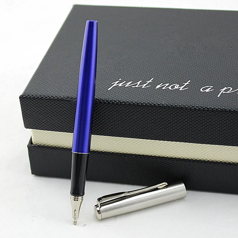 

Metal Roller Pen Silver blue Luxury signature Ballpoint Pen For Business Writing Office School Supplies gift Free Shipping