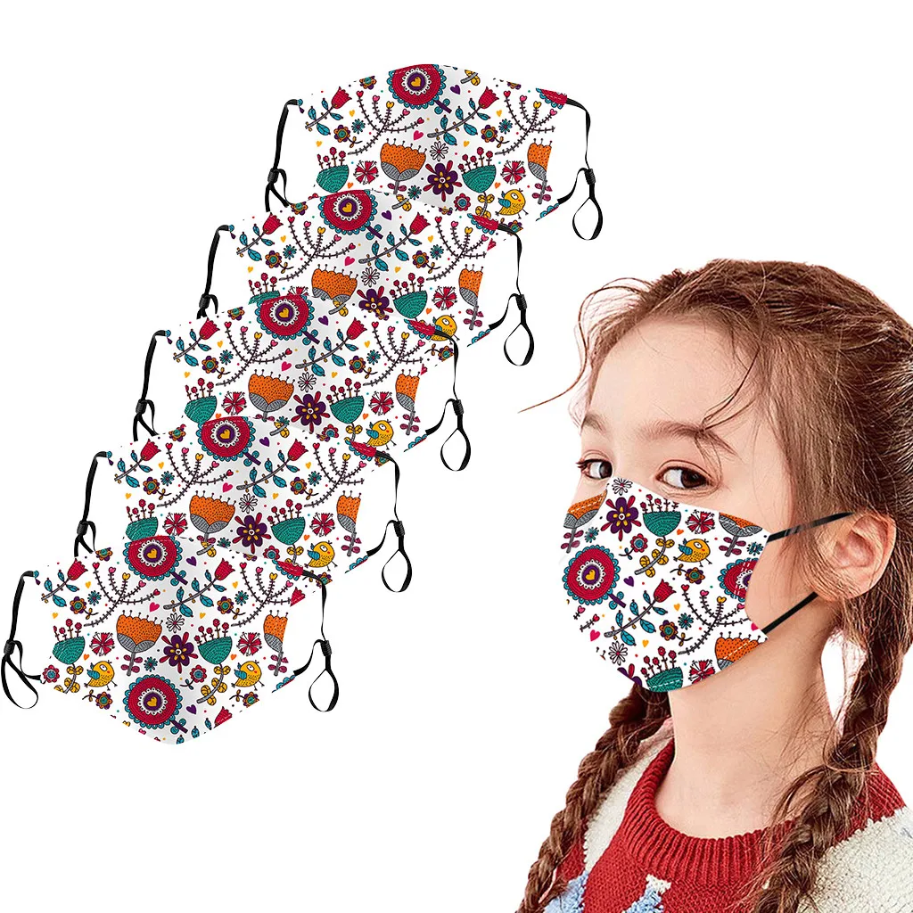 

5PC Kids Children Mask Cartoon Printed Outdoor Cotton Cloth Mouth Mask Dustproof Reusable Cycling Breathable Washable mascarilla