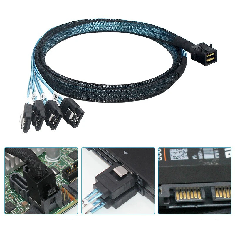 MiniSAS HD SFF-8643 to 4SATA кабель для передачи данных жесткого диска с прямой головкой 12G