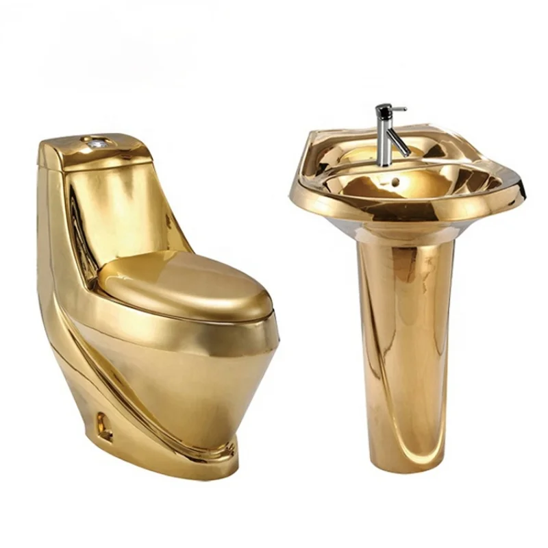

Mosaic Gold Vintage Luxious Pedestal Sink Ceramic Bathroom Sink With Stand Pedestal Wash Basin Close-Coupled Suite With Overflow