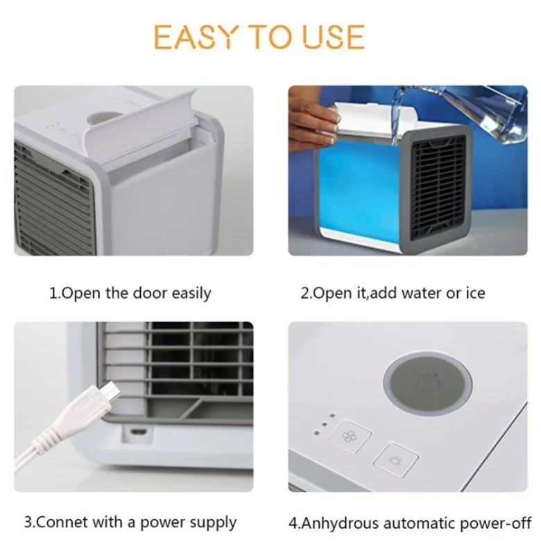 

Mini Air Conditioner Humidifier Air Cooler Fan 7 Colors Light USB Portable Air Conditioner 3 Gear Personal Space Dropship