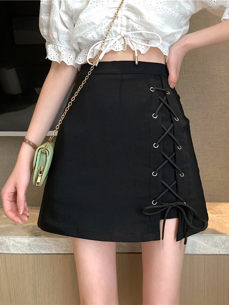 Черная Асимметричная юбка с перекрестными ремешками женская летняя 2020 новая