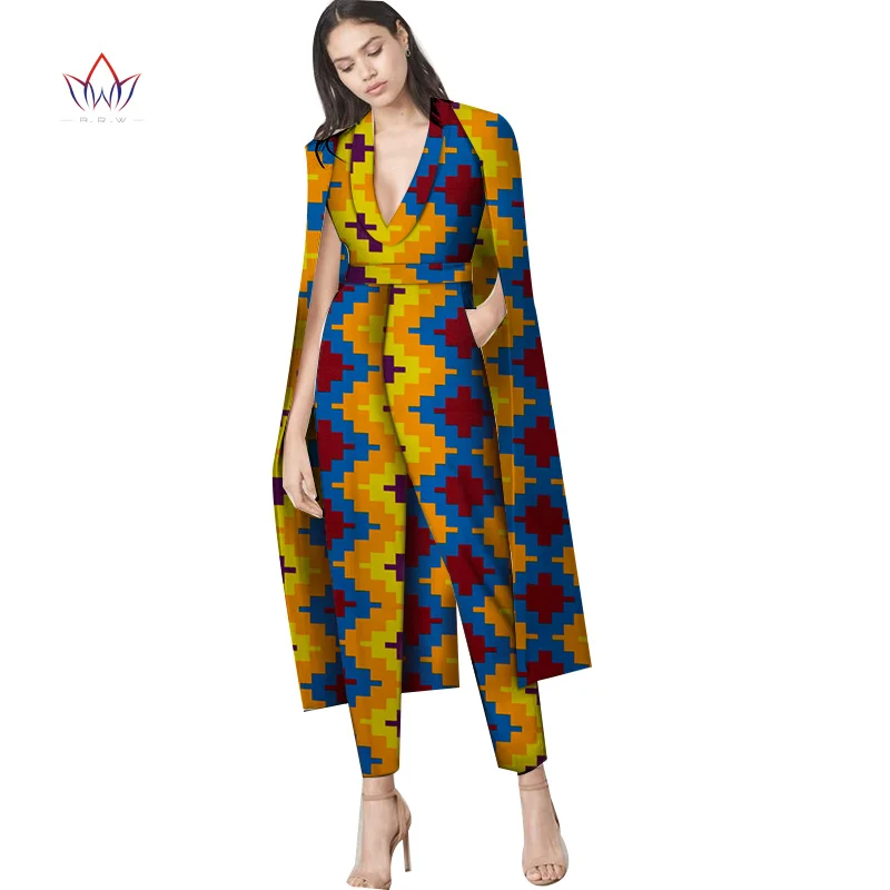 Fashion Ladies African Clothes V- Neck long jumpsuit Robe Africaine Top And Pants Set Sleeveless Rompers Womens Jumpsuit WY3909
